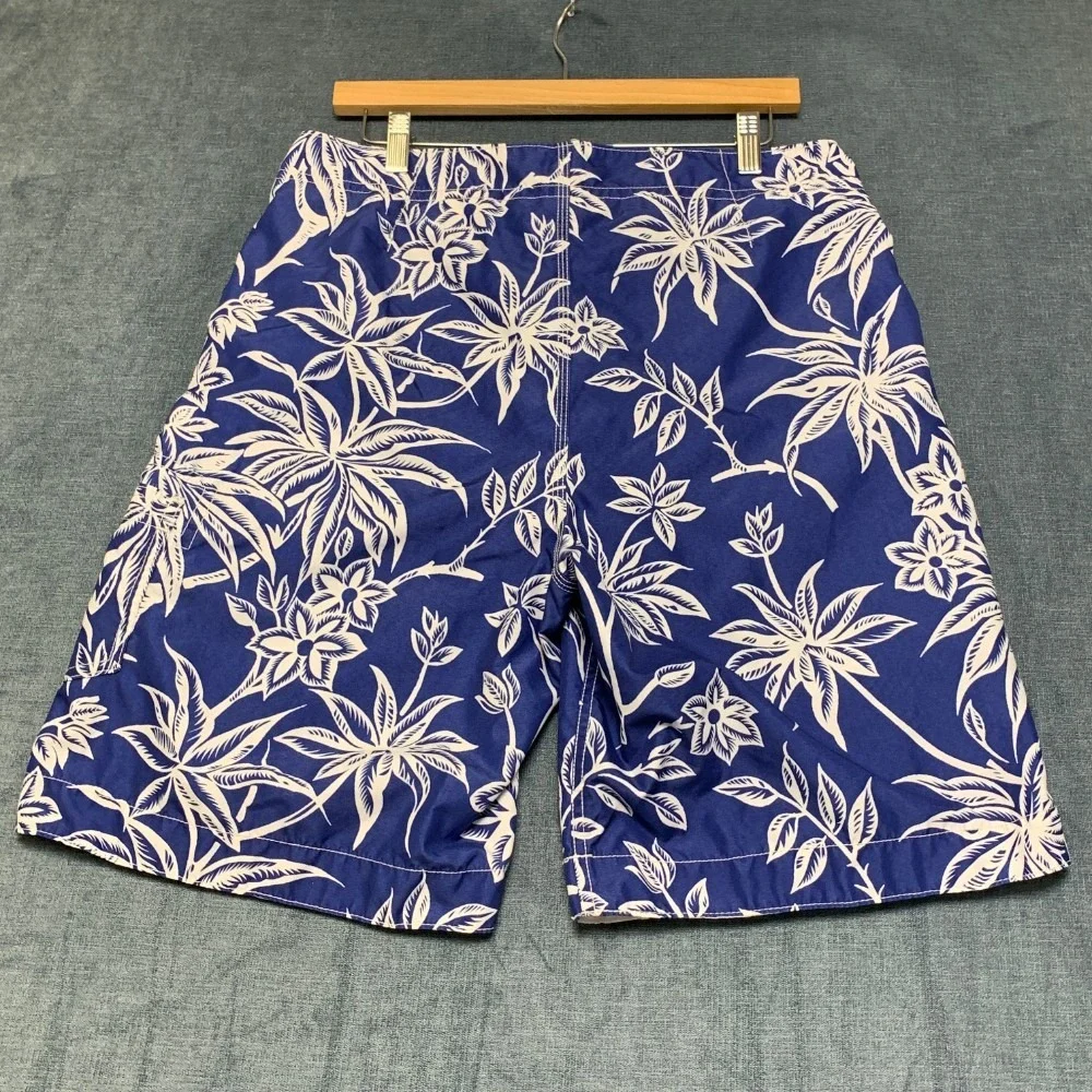 Polo Ralph Lauren Swim Trunks Shorts Mens M Blue Tropical Palm Print Mesh Lined
